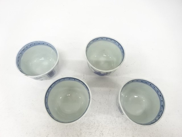  古伊万里　染付　花　蕎麦猪口　4客